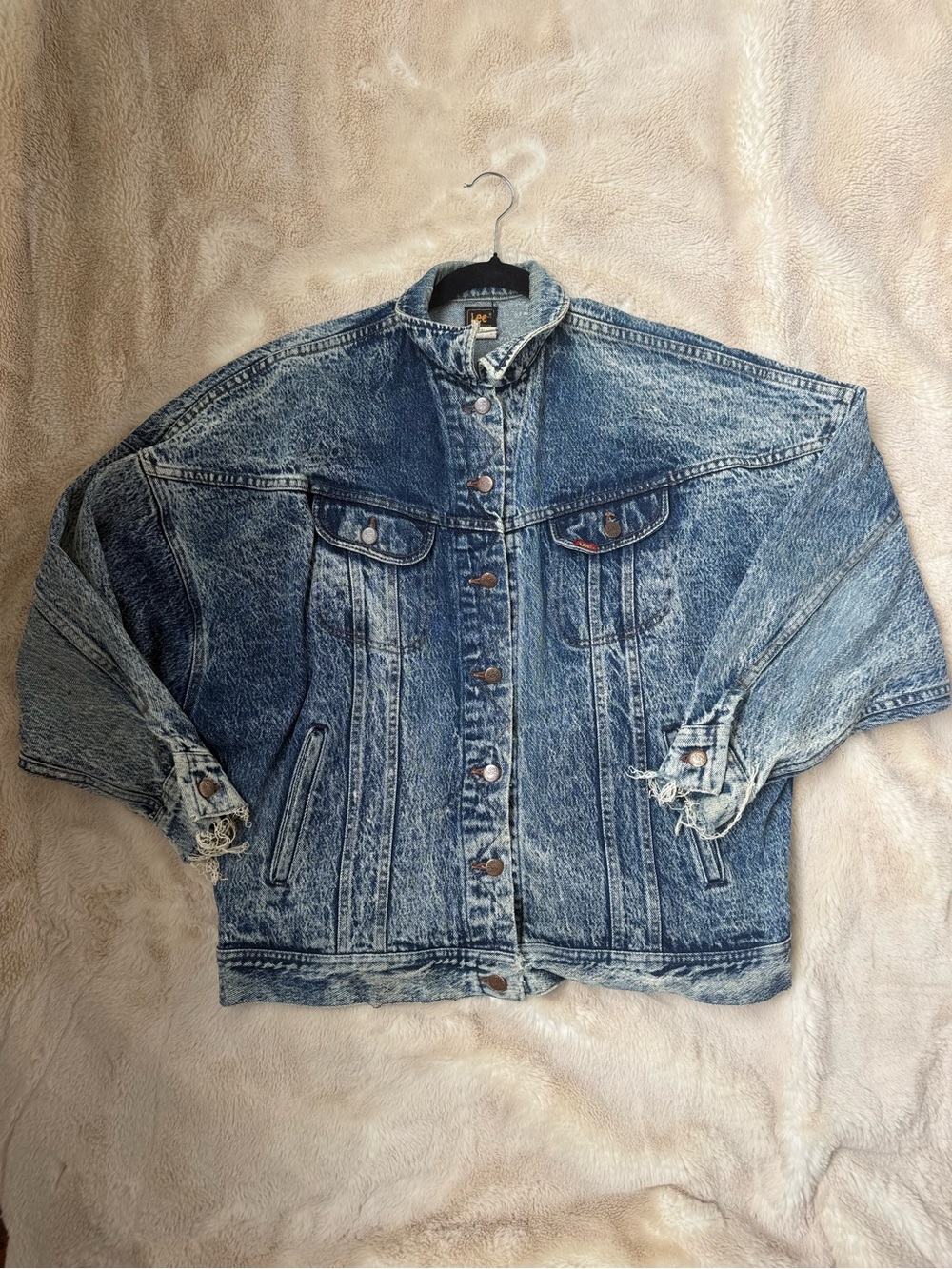 Vintage Lee USA Acid Wash Denim Trucker Jacket Small 80s Distressed